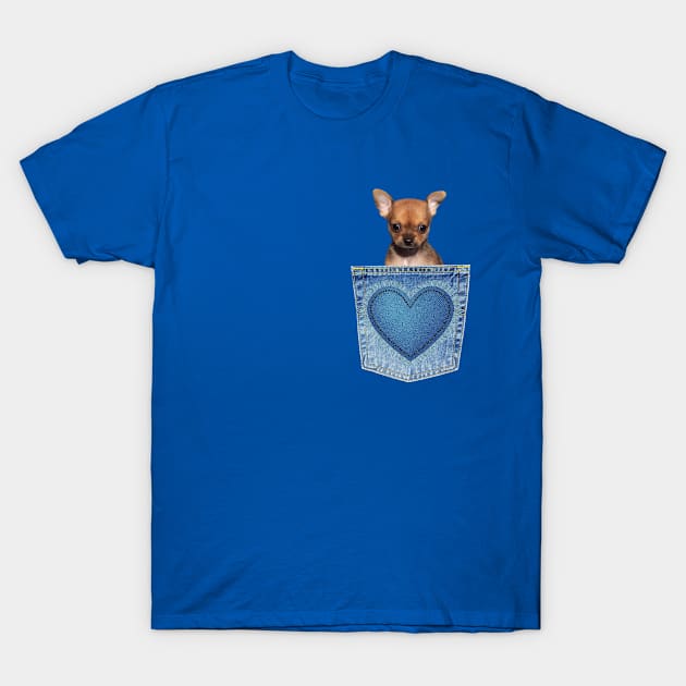 CHIHUAHUA IN BLUEJEAN POCKET WITH HEART ON POCKET T-Shirt by KutieKoot T's